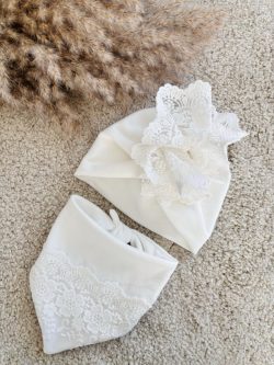 Zestaw do chrztu dwuwarstwowy turban + chusta z koronką